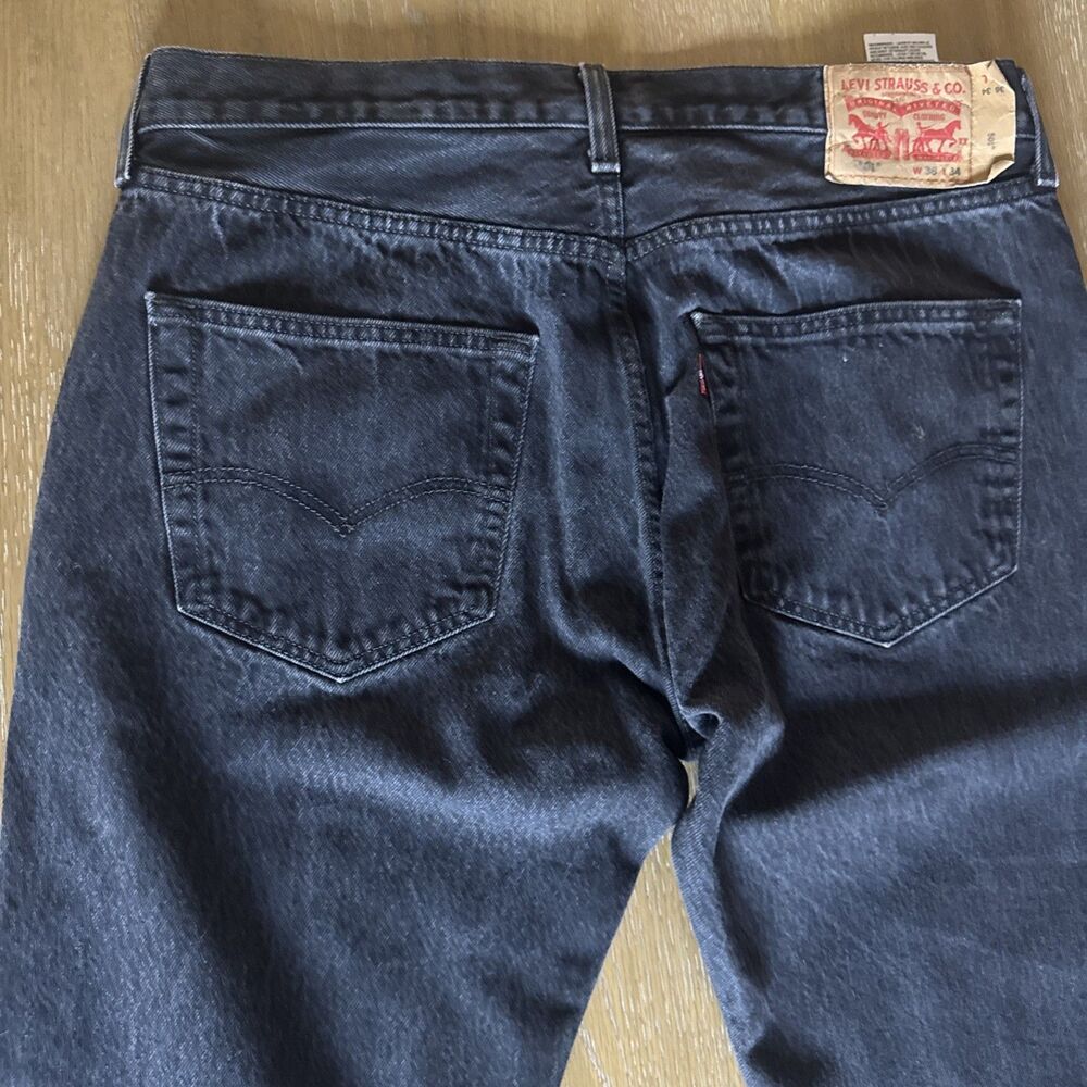 Levi Strauss 501 Jeans Men's 36x34 Faded Black Straight Leg Denim VTG-Like - Picture 11 of 16